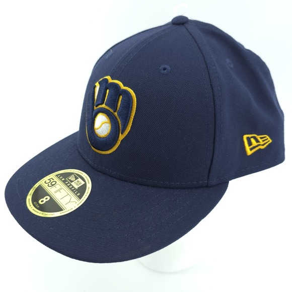 New Era Other - New‎ Era 59Fifty Milwaukee Brewers Navy Blue Fitted Size 8 Low Profile Hat NEW